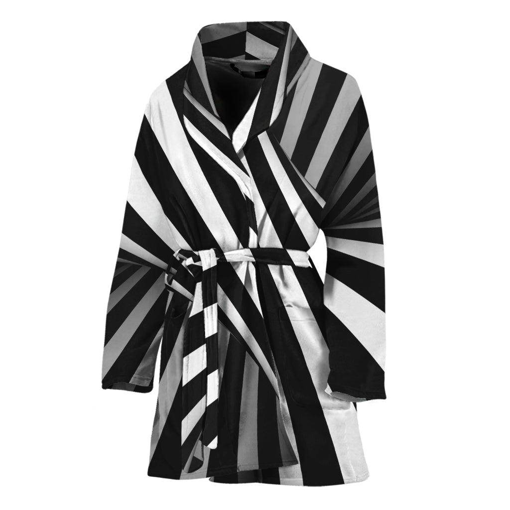 Black And White Twist Illusion Print Women's Bathrobe