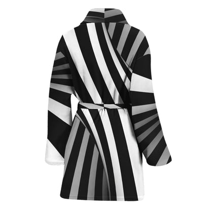 Black And White Twist Illusion Print Women's Bathrobe
