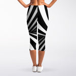 Black And White Twist Illusion Print Women's Capri Leggings