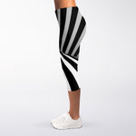 Black And White Twist Illusion Print Women's Capri Leggings