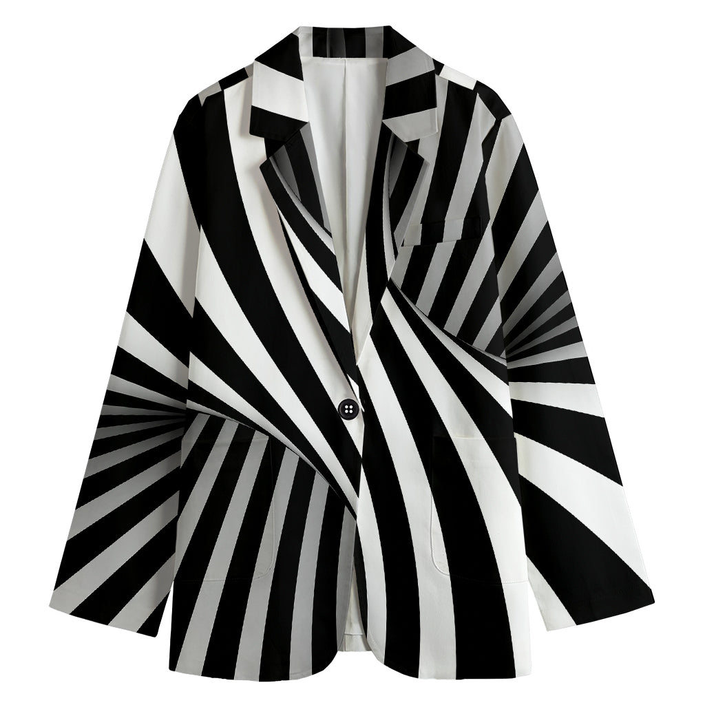 Black And White Twist Illusion Print Women's Cotton Blazer