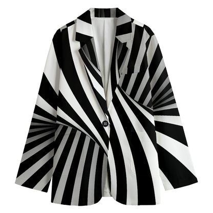 Black And White Twist Illusion Print Women's Cotton Blazer