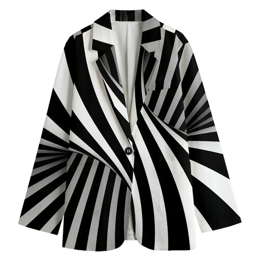 Black And White Twist Illusion Print Women's Cotton Blazer