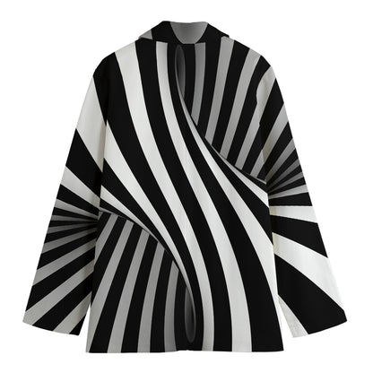 Black And White Twist Illusion Print Women's Cotton Blazer
