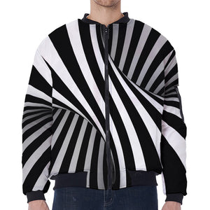 Black And White Twist Illusion Print Zip Sleeve Bomber Jacket