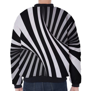 Black And White Twist Illusion Print Zip Sleeve Bomber Jacket