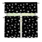Black And White UFO Pattern Print 3 Piece Kitchen Curtains