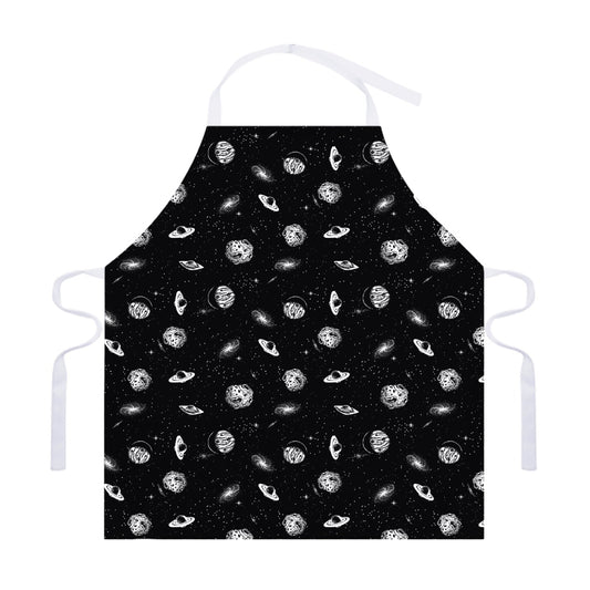 Black And White UFO Pattern Print Adjustable Apron