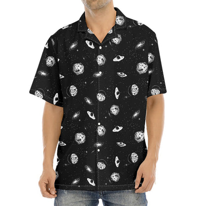 Black And White UFO Pattern Print Aloha Shirt