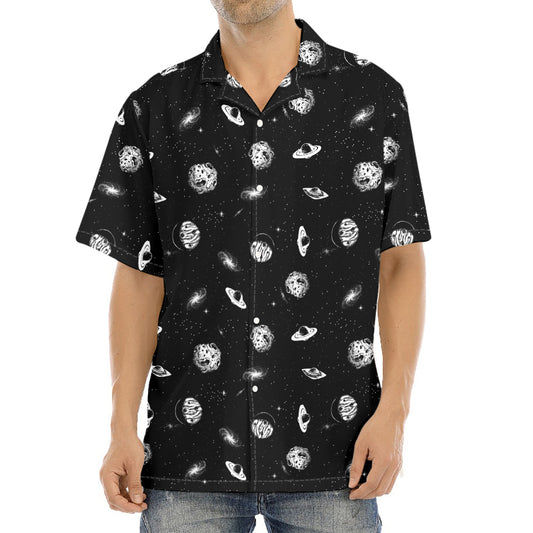 Black And White UFO Pattern Print Aloha Shirt