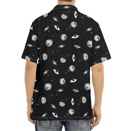 Black And White UFO Pattern Print Aloha Shirt
