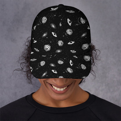Black And White UFO Pattern Print Baseball Cap