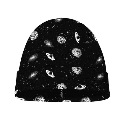 Black And White UFO Pattern Print Beanie
