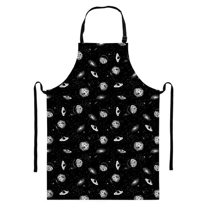 Black And White UFO Pattern Print Bib Apron With Pocket