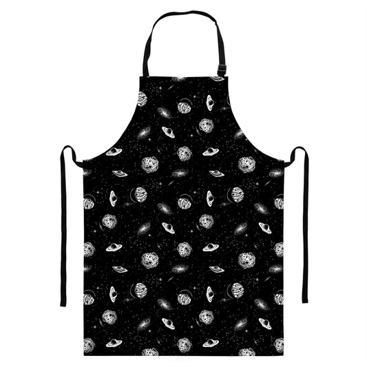 Black And White UFO Pattern Print Bib Apron With Pocket