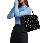 Black And White UFO Pattern Print Canvas Tote Bag