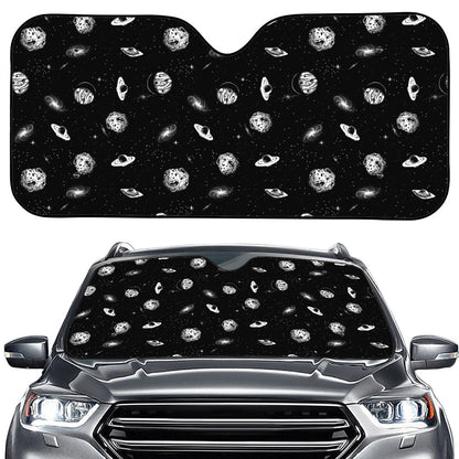 Black And White UFO Pattern Print Car Windshield Sun Shade