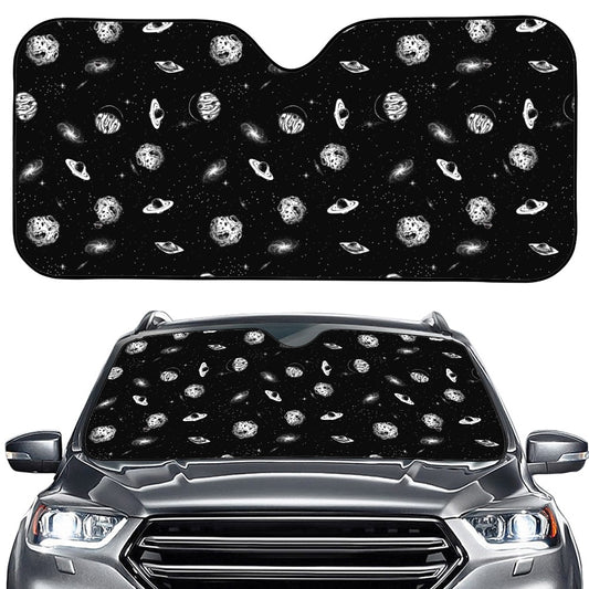 Black And White UFO Pattern Print Car Windshield Sun Shade