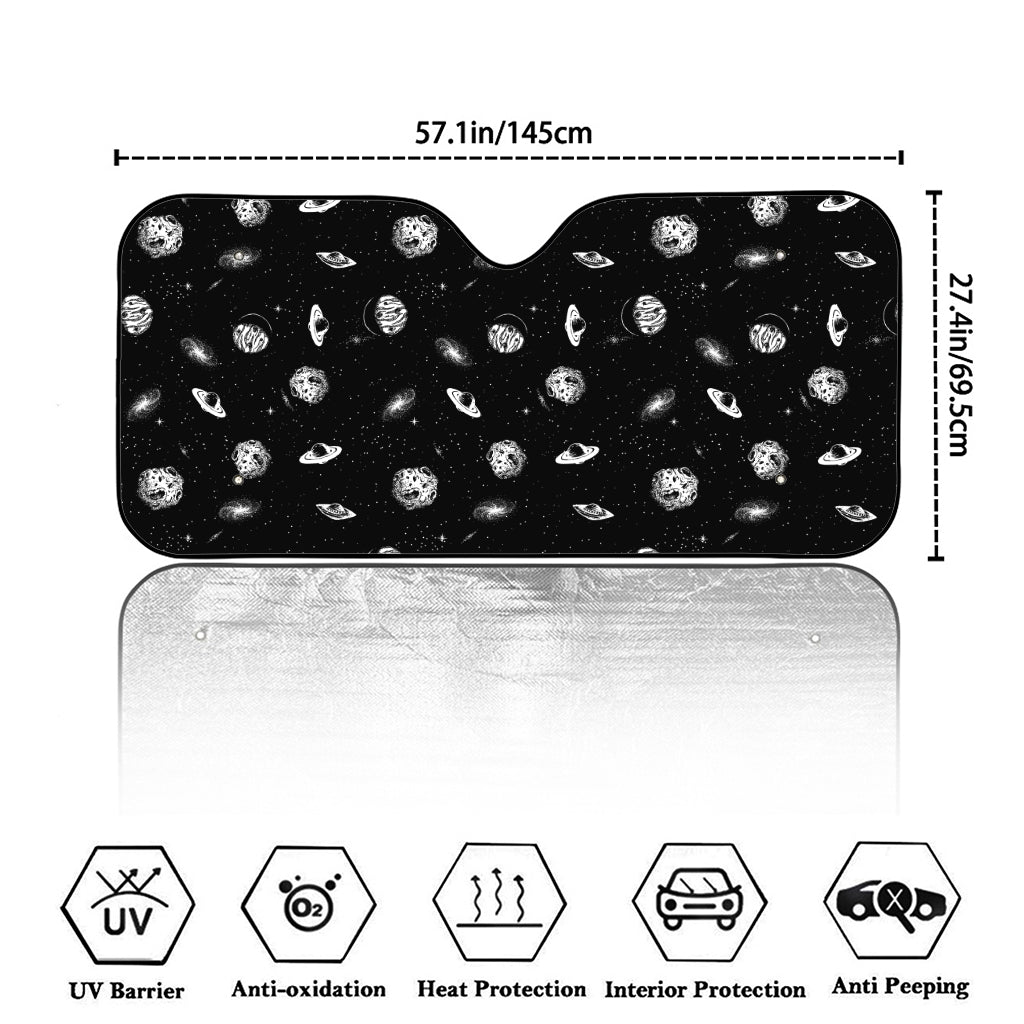 Black And White UFO Pattern Print Car Windshield Sun Shade