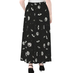 Black And White UFO Pattern Print Chiffon Maxi Skirt