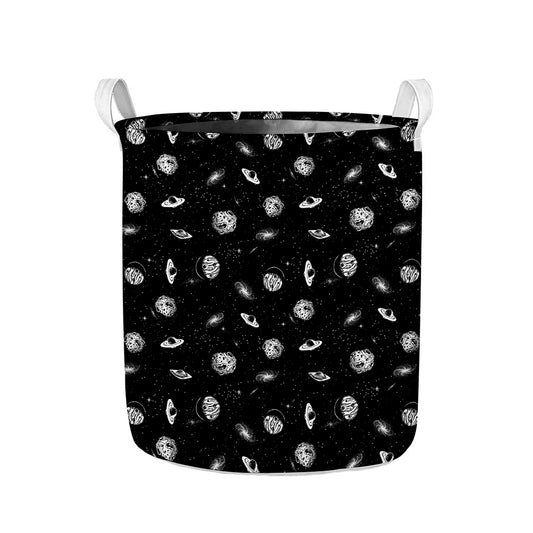 Black And White UFO Pattern Print Collapsible Laundry Basket