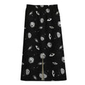 Black And White UFO Pattern Print Cotton Front Slit Maxi Skirt