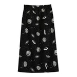 Black And White UFO Pattern Print Cotton Front Slit Maxi Skirt