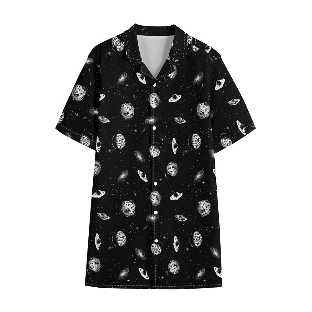 Black And White UFO Pattern Print Cotton Hawaiian Shirt
