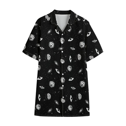 Black And White UFO Pattern Print Cotton Hawaiian Shirt