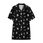 Black And White UFO Pattern Print Cotton Hawaiian Shirt