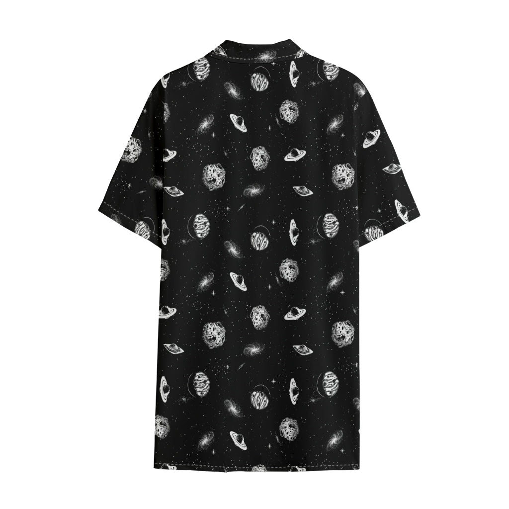 Black And White UFO Pattern Print Cotton Hawaiian Shirt