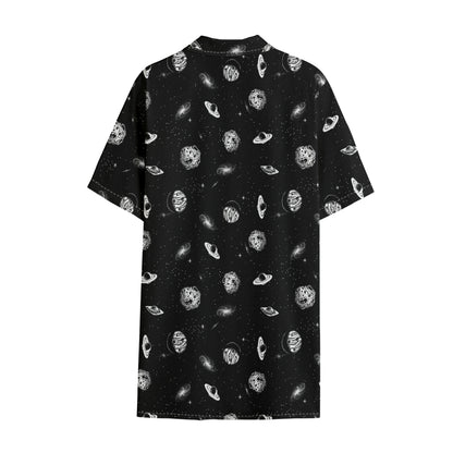 Black And White UFO Pattern Print Cotton Hawaiian Shirt