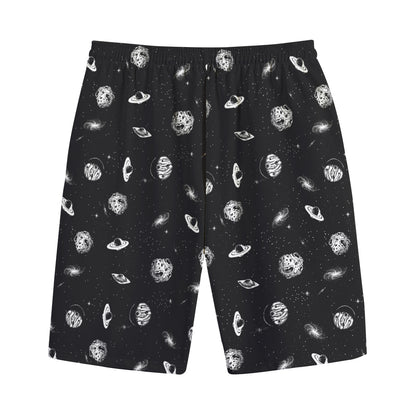 Black And White UFO Pattern Print Cotton Shorts