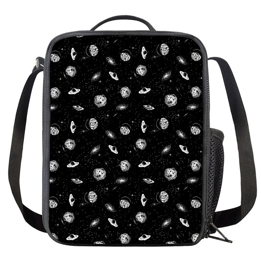 Black And White UFO Pattern Print Crossbody Lunch Bag