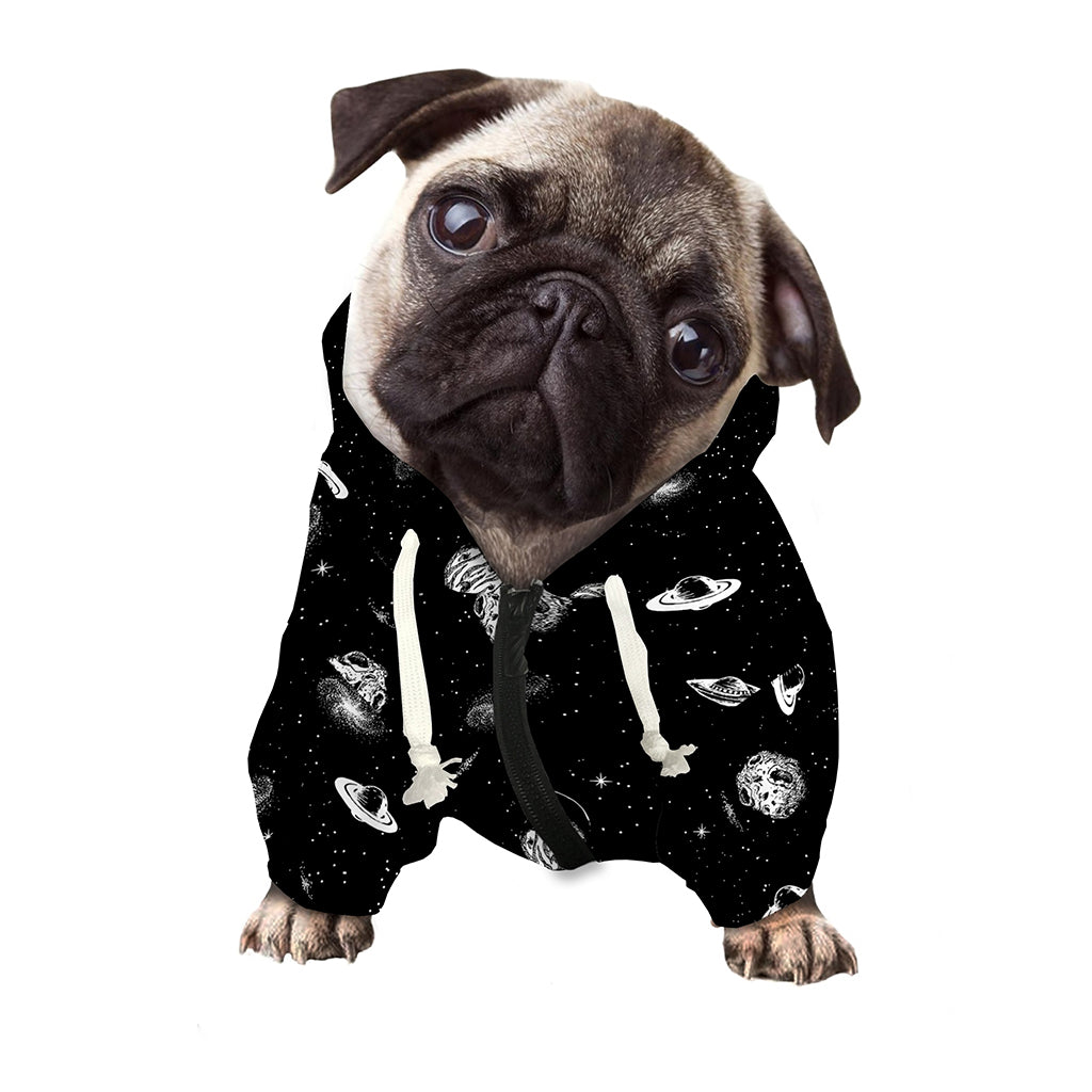 Black And White UFO Pattern Print Dog Zip Up Hoodie