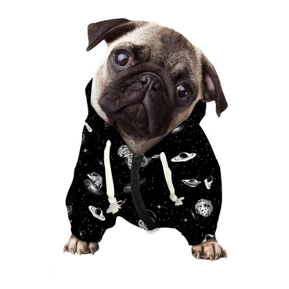 Black And White UFO Pattern Print Dog Zip Up Hoodie