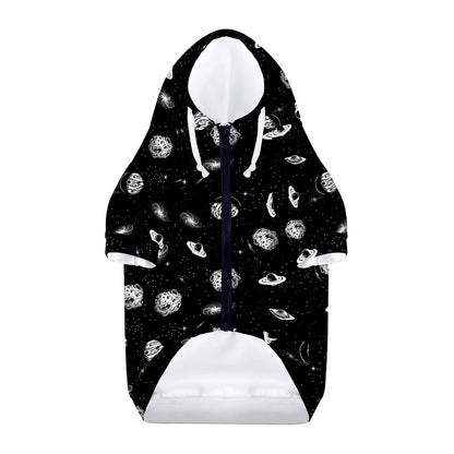 Black And White UFO Pattern Print Dog Zip Up Hoodie