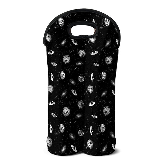 Black And White UFO Pattern Print Double Neoprene Wine Tote