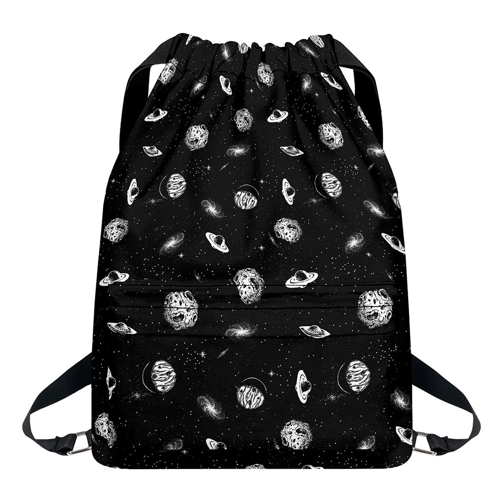 Black And White UFO Pattern Print Drawstring Backpack