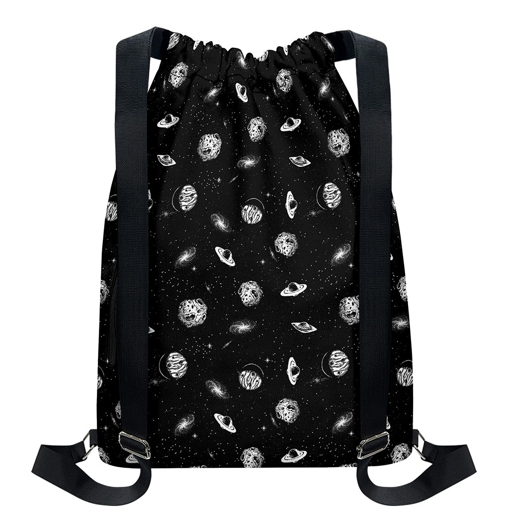 Black And White UFO Pattern Print Drawstring Backpack