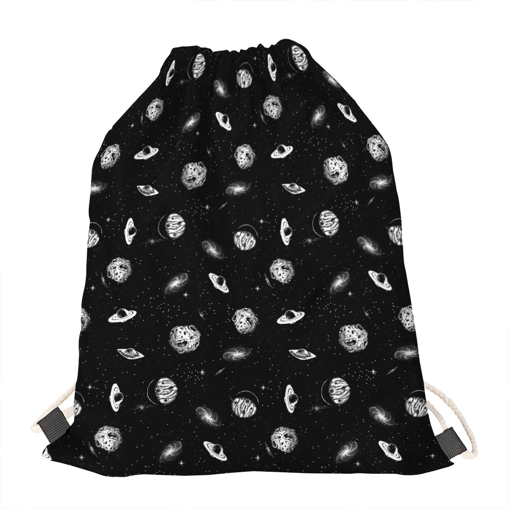 Black And White UFO Pattern Print Drawstring Bag