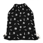 Black And White UFO Pattern Print Drawstring Bag