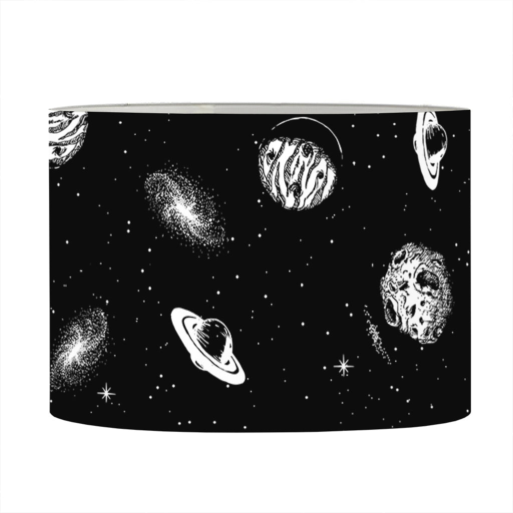 Black And White UFO Pattern Print Drum Lamp Shade