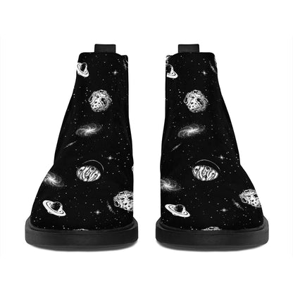 Black And White UFO Pattern Print Flat Ankle Boots