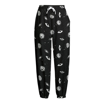 Black And White UFO Pattern Print Fleece Lined Knit Pants