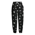 Black And White UFO Pattern Print Fleece Lined Knit Pants