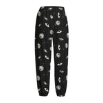 Black And White UFO Pattern Print Fleece Lined Knit Pants