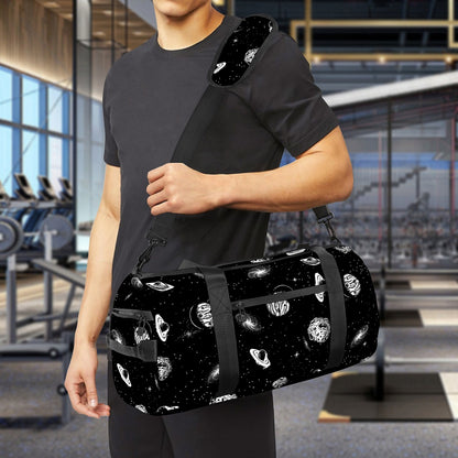 Black And White UFO Pattern Print Gym Bag