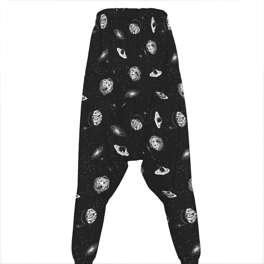 Black And White UFO Pattern Print Hammer Pants