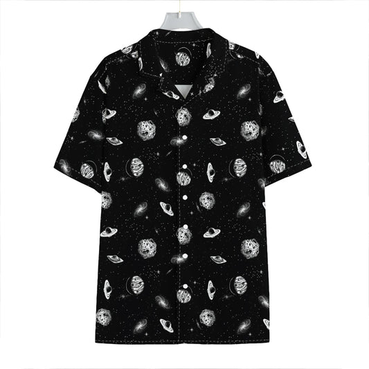 Black And White UFO Pattern Print Hawaiian Shirt
